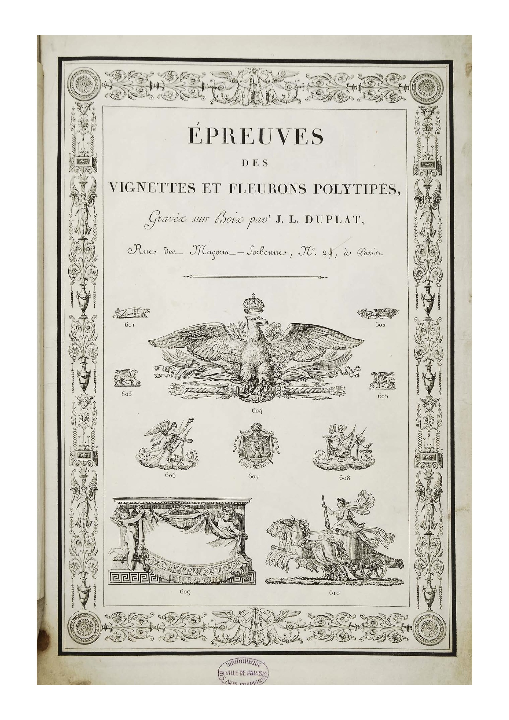 Couverture des épreuves de vignettes de Duplat, 1805